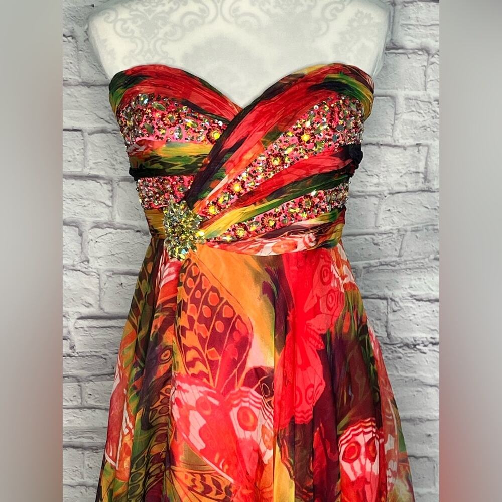 Frenchy by Heather French Henry Colorful Boho Strapless Chiffon Maxi Gown - Picture 12 of 12